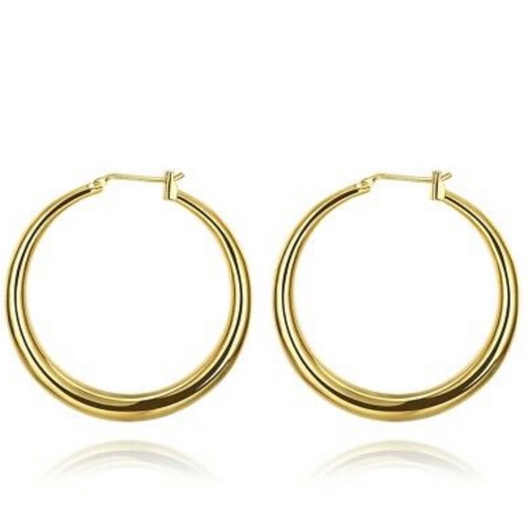 New 18K Gold Plated Lock Hoop Earrings ITALY MADE - Picture 2 of 4